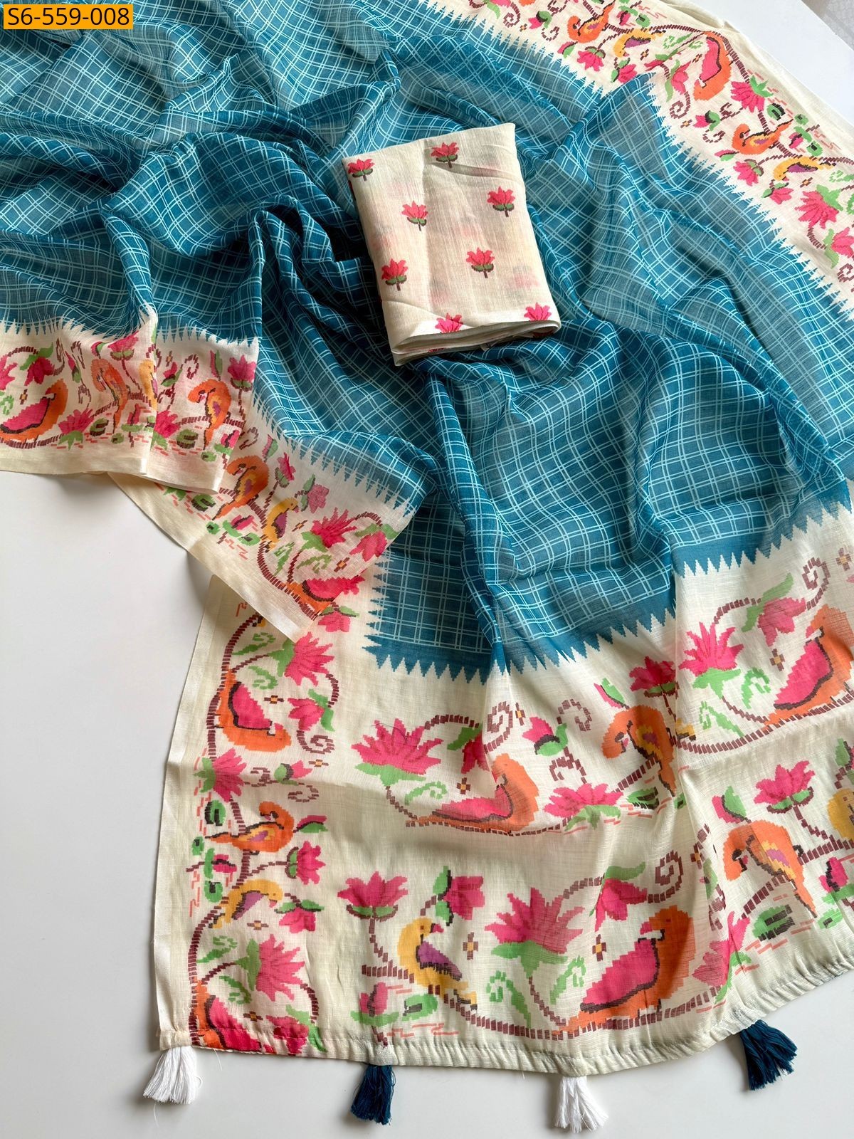 Blue Soft linen saree