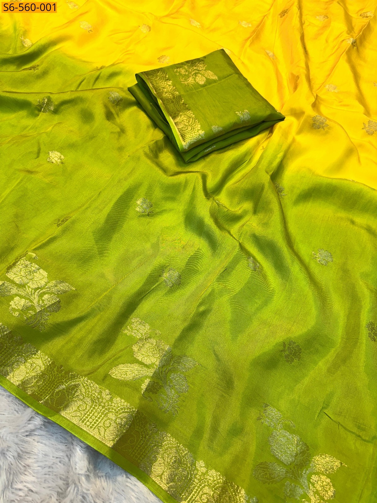 Yellow Muslin Silk Shaded Saree