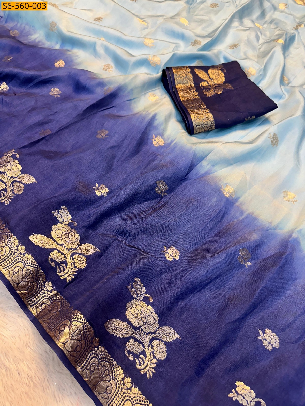 Sky Blue Muslin Silk Shaded Saree