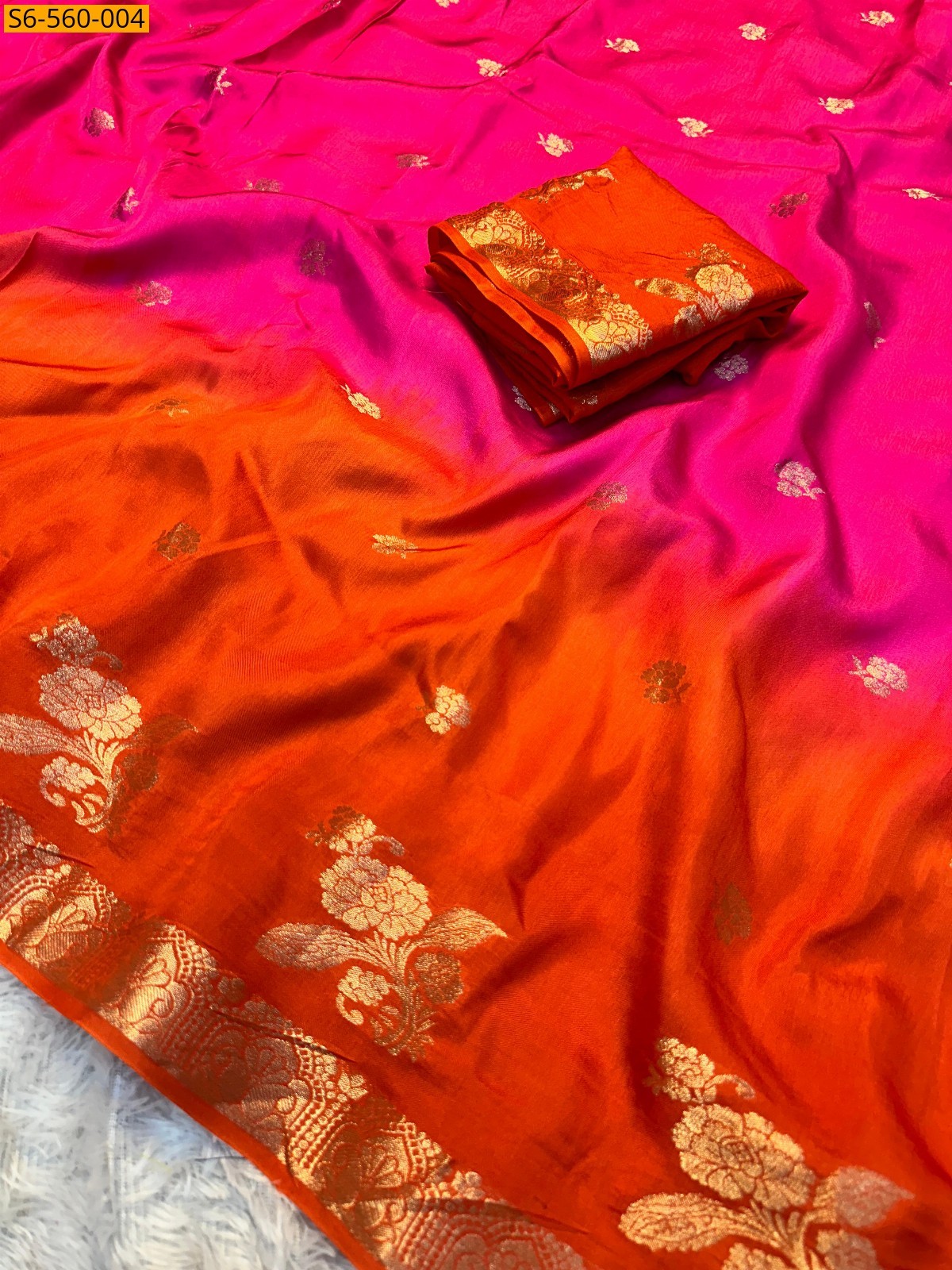 Pink Muslin Silk Shaded Saree