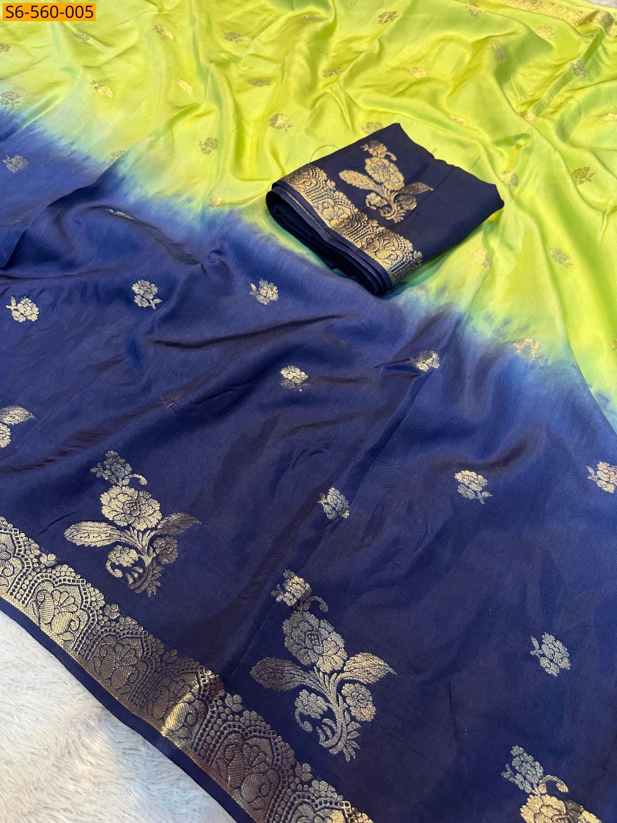 Lime Yellow Muslin Silk Shaded Saree