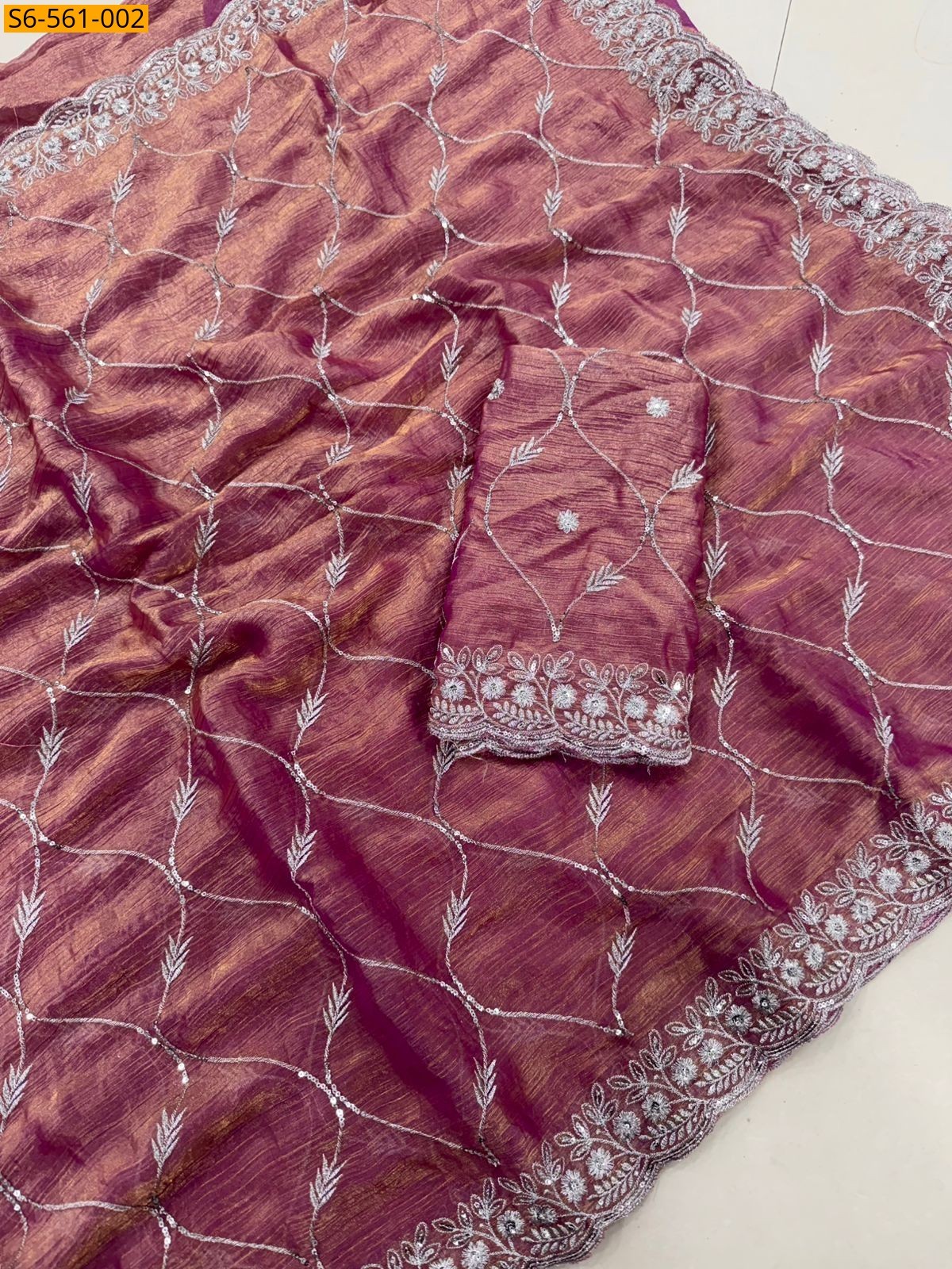 Light Peach Fendy Chiffon Saree