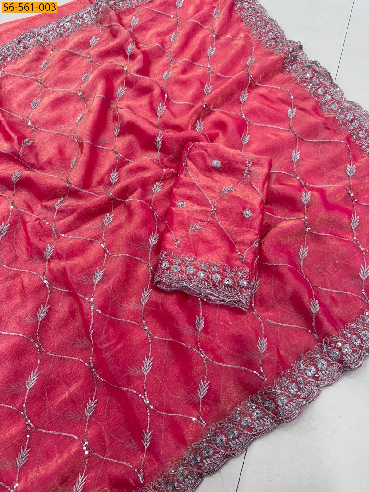 Pink Fendy Chiffon Saree