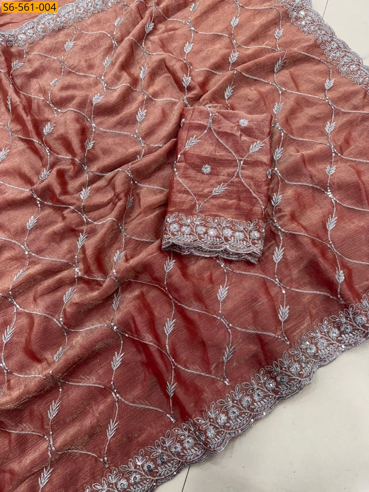 Light Orange Fendy Chiffon Saree