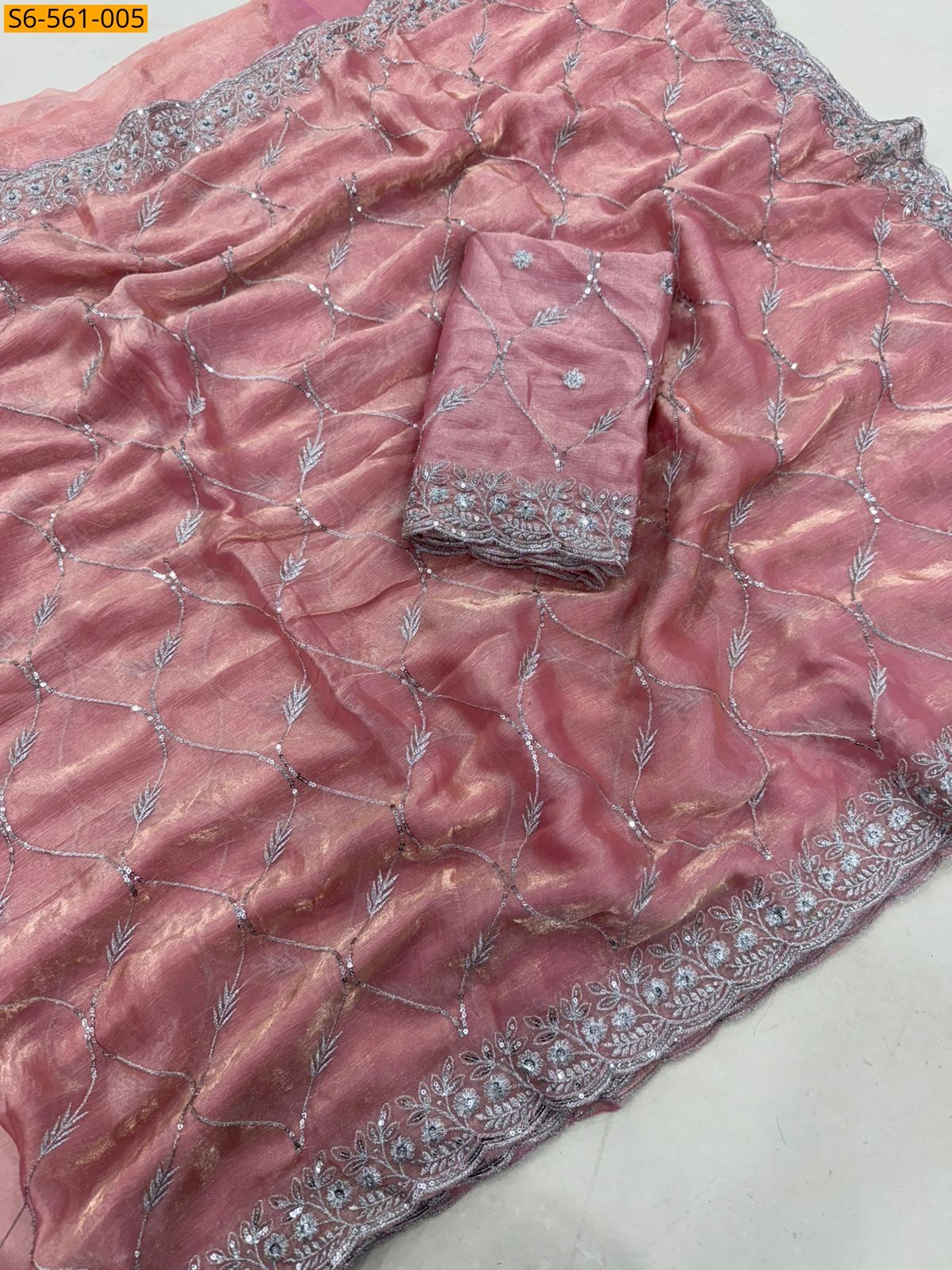 Baby Pink Fendy Chiffon Saree