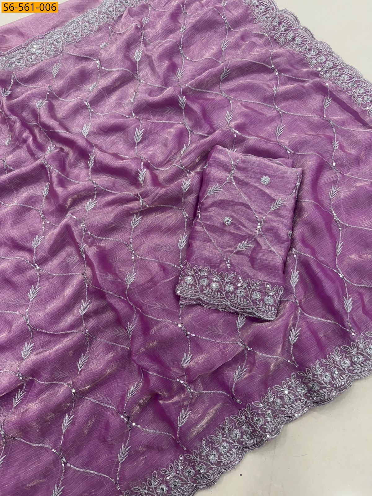 Lavender Fendy Chiffon Saree