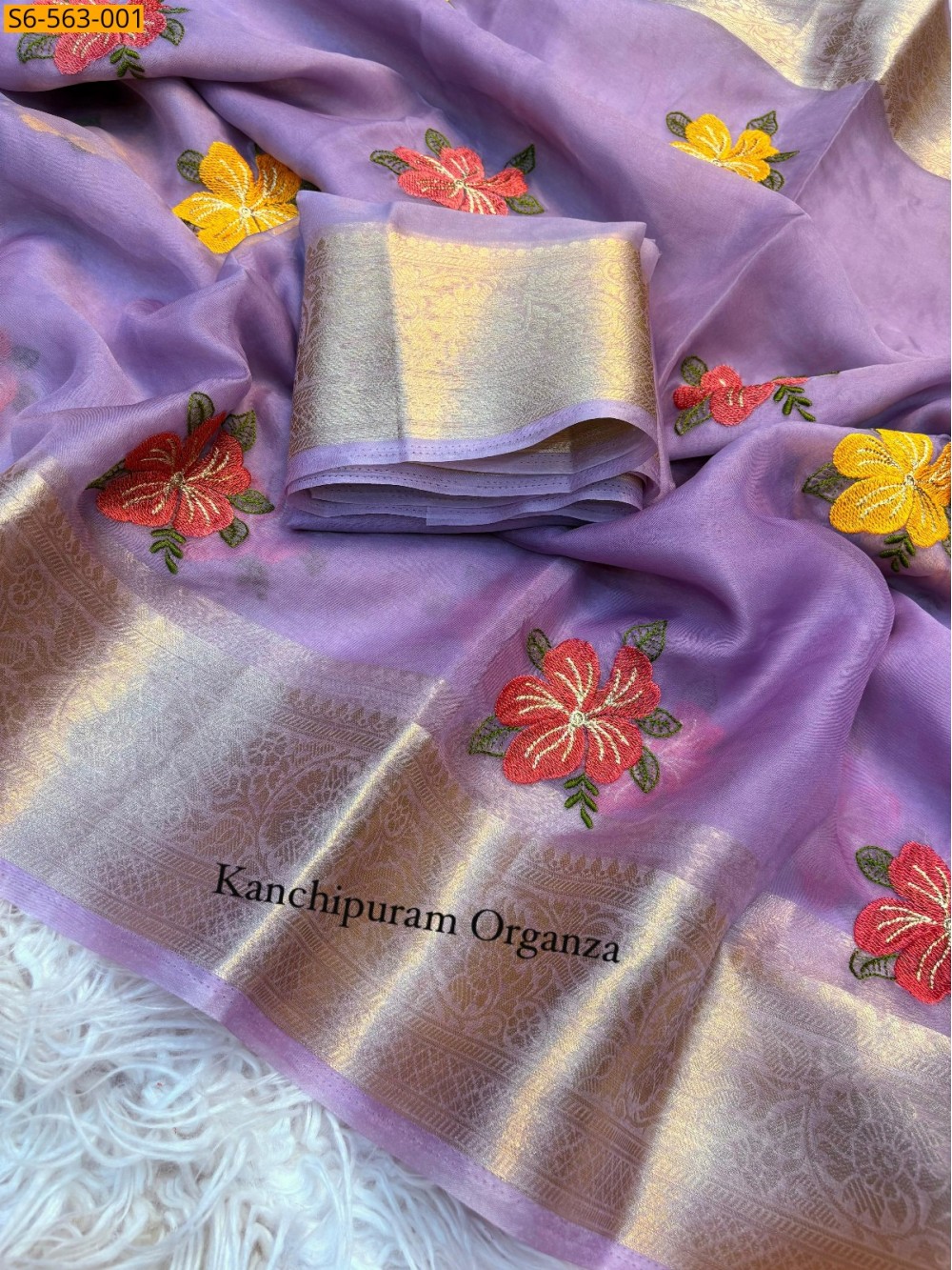 Kanchipuram organza embroidery saree