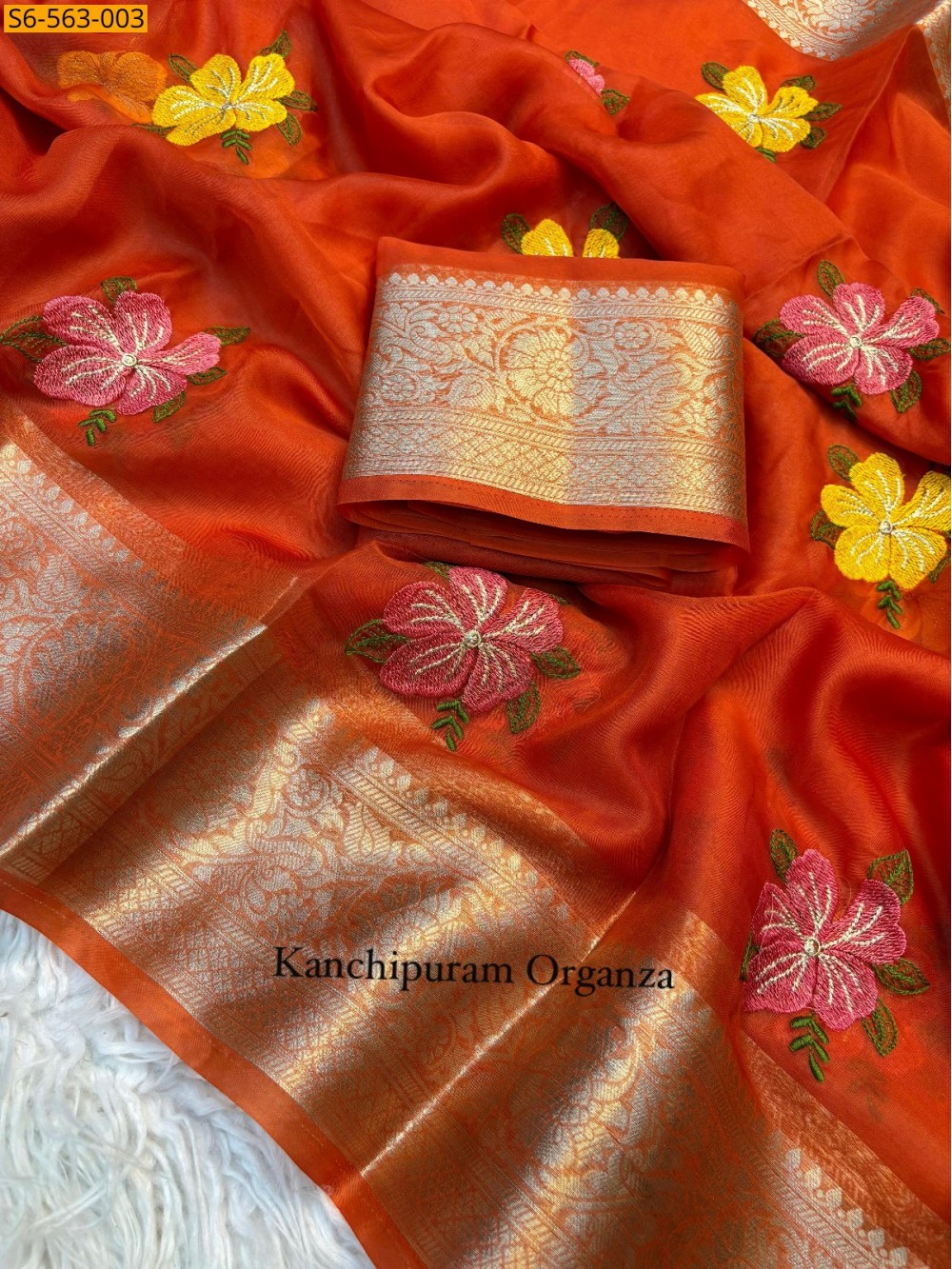 Kanchipuram organza embroidery saree