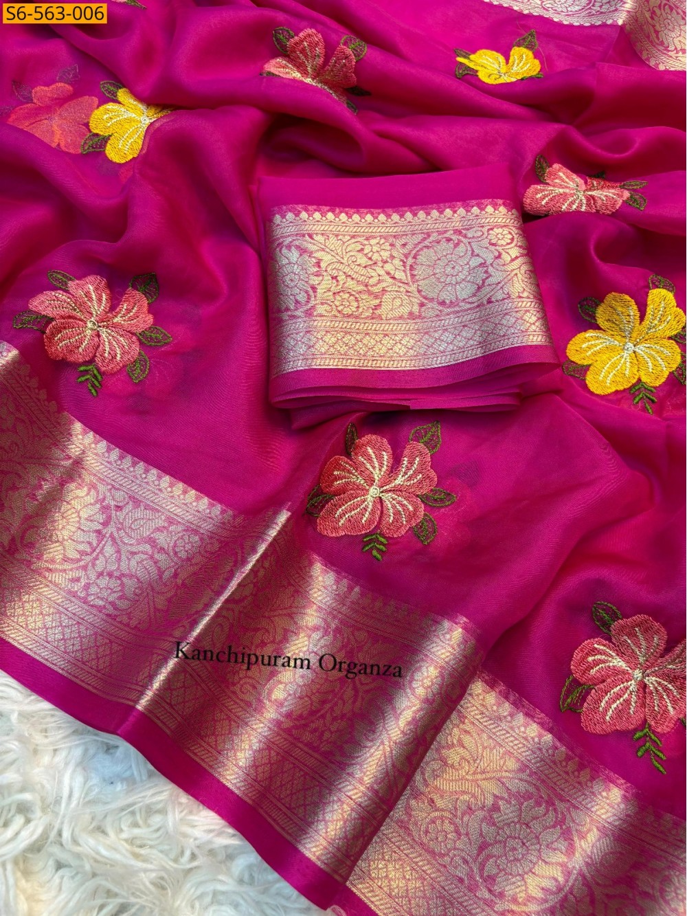 Kanchipuram organza embroidery saree