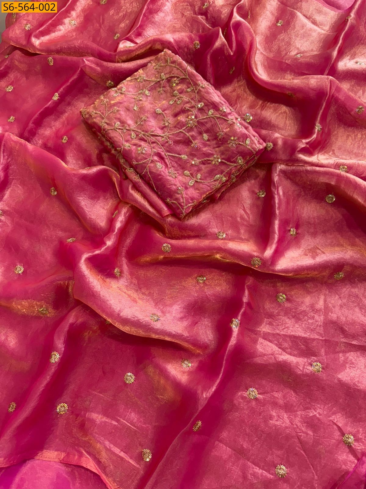 Peach Fendy Satin Saree