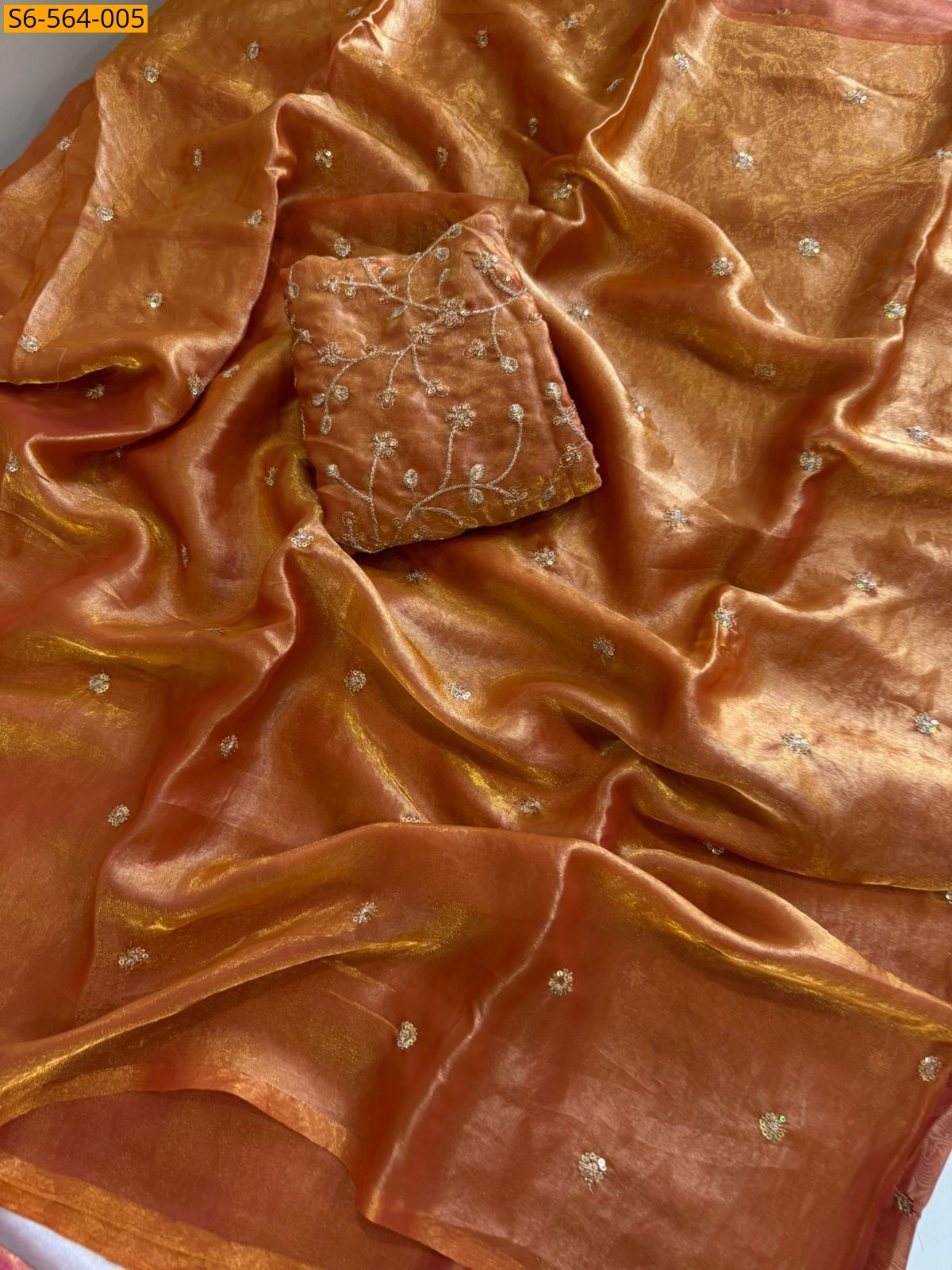 Orange Fendy Satin Saree