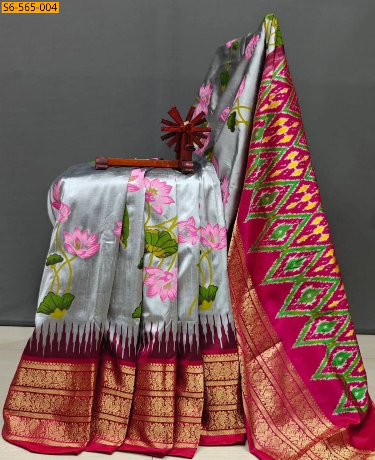 Gray Fancy Double weaving Printed Sarees