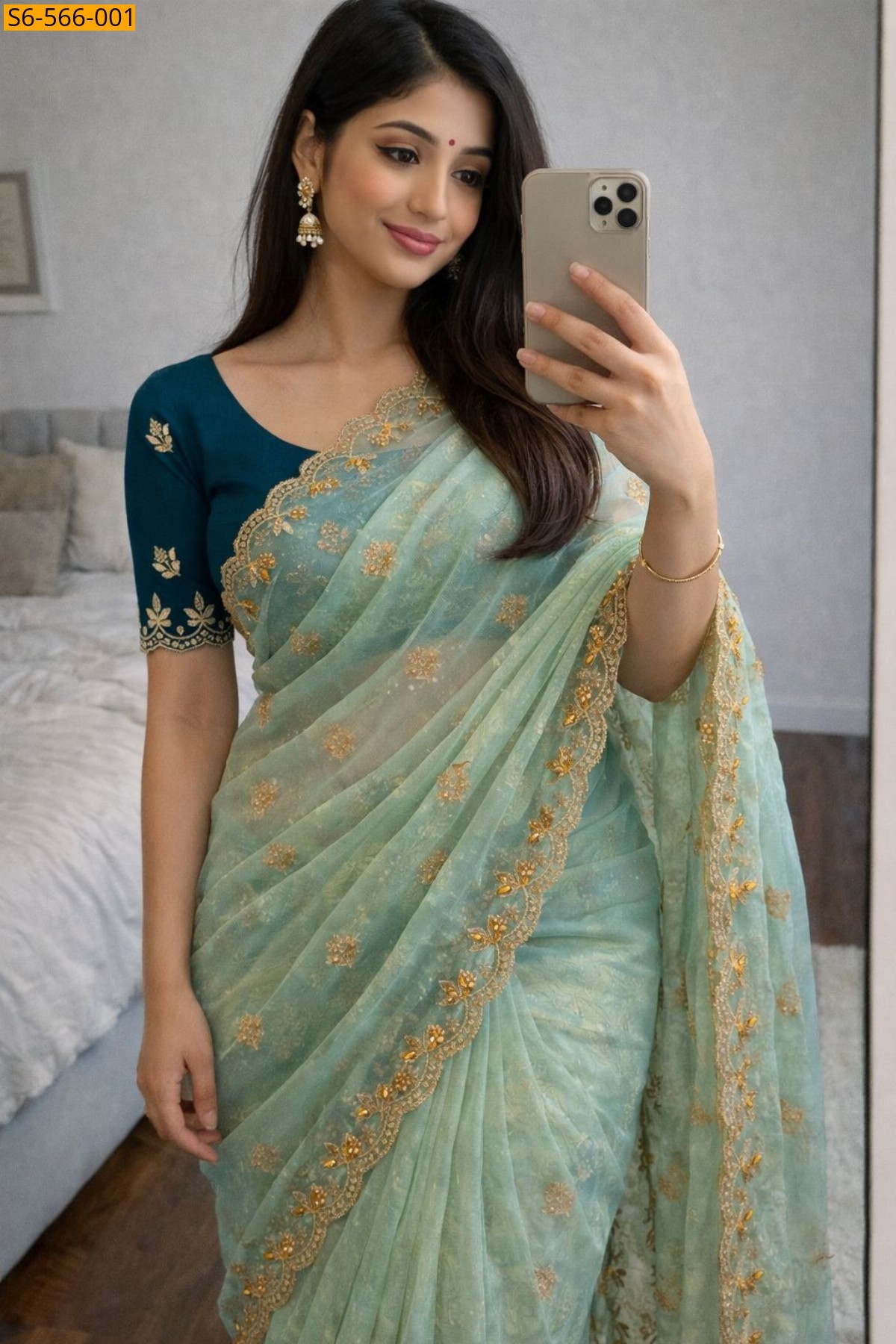 Pista green Soft twills organza saree