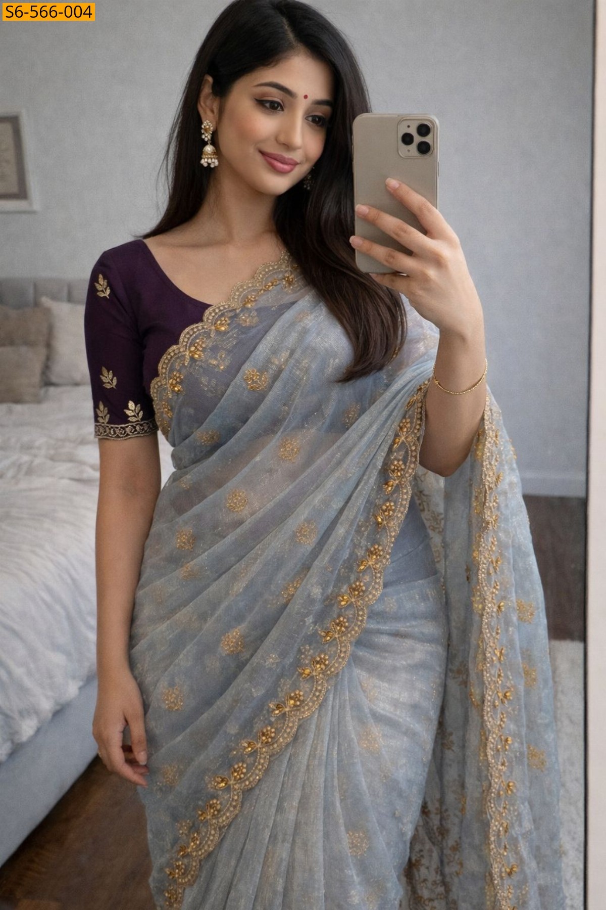 Gray Soft twills organza saree