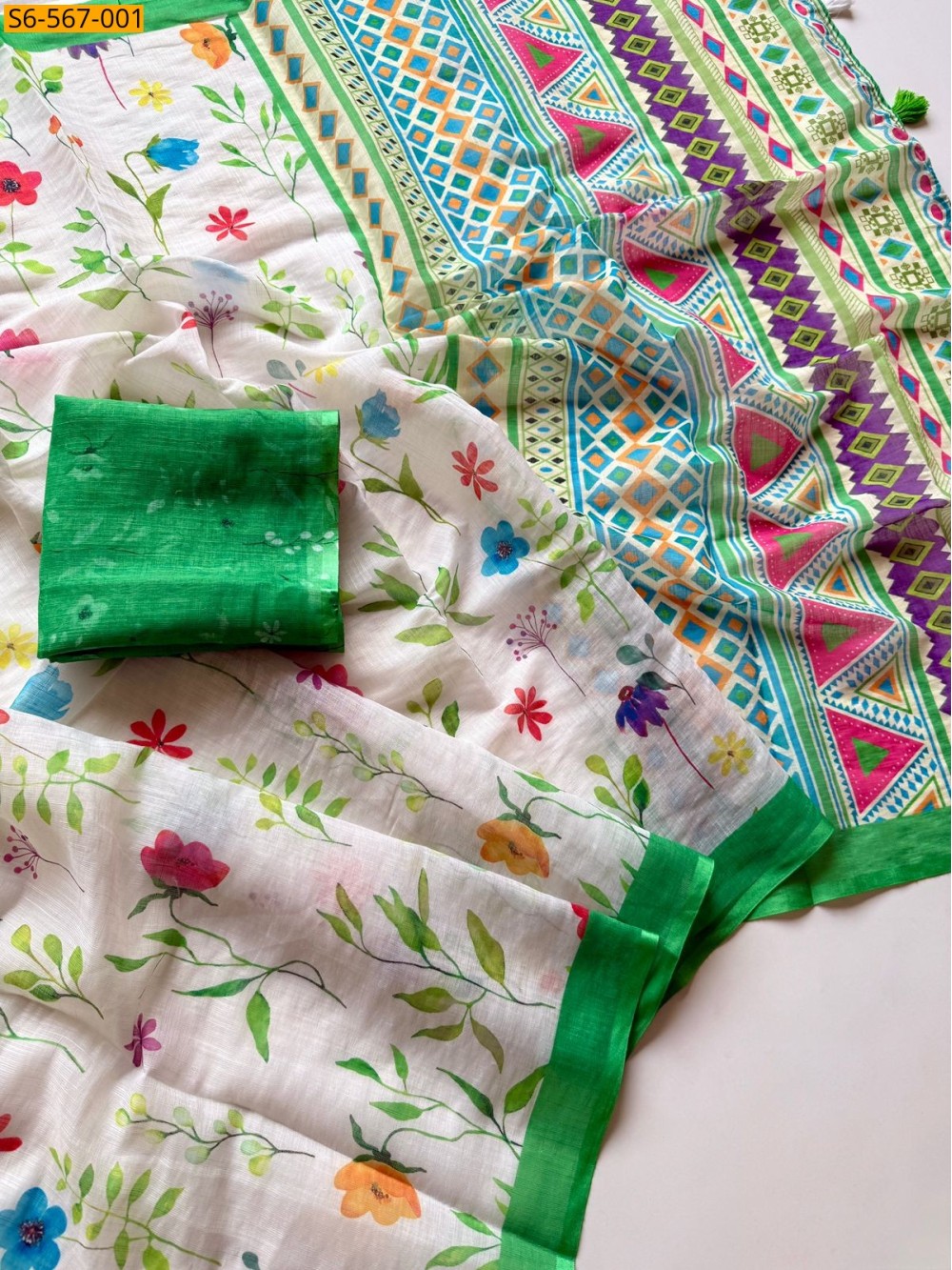 Fancy Linen floral printed saree