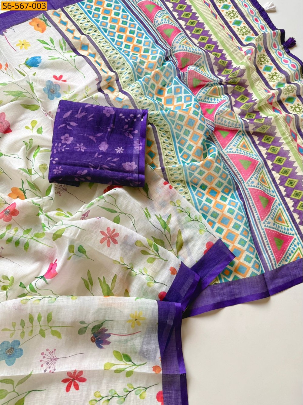 Fancy Linen floral printed saree