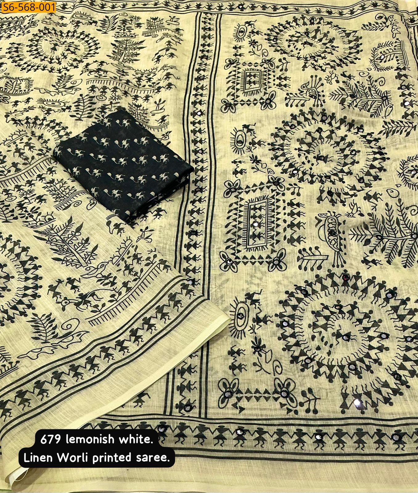 Cream Fancy linen saree