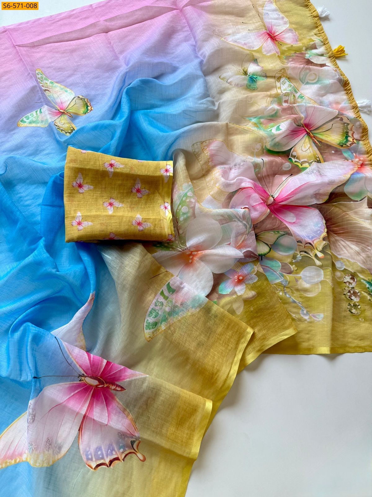 Yellow Fancy Soft Linen Saree