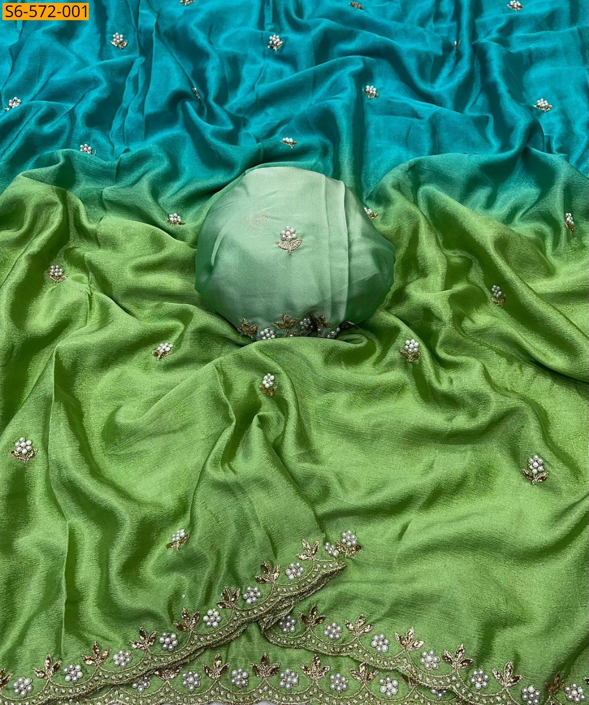 Green Double shade Chinnon saree