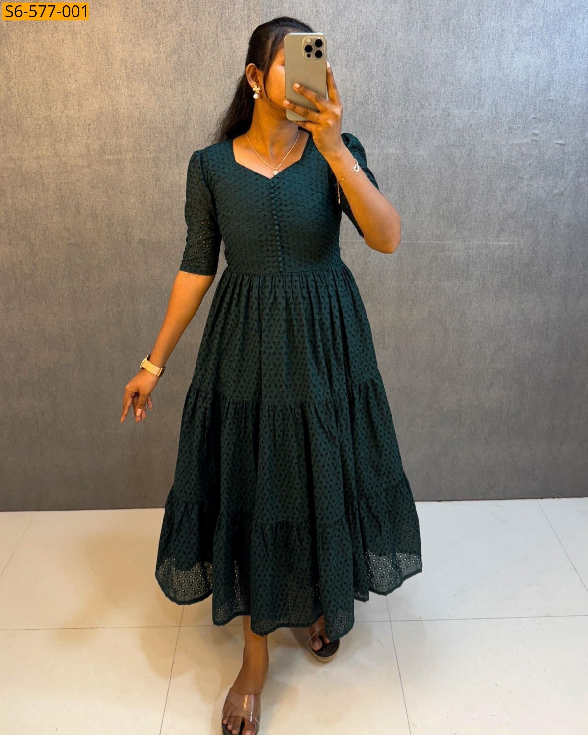 Green Shifli Cottan Anarkali Gown