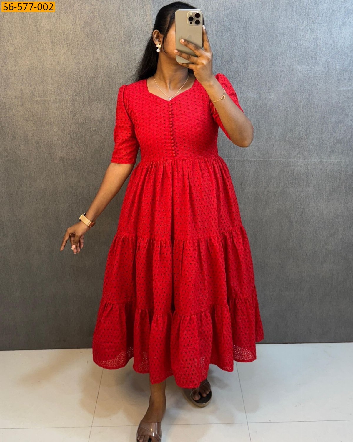 Shifli Cottan Anarkali Gown - Red