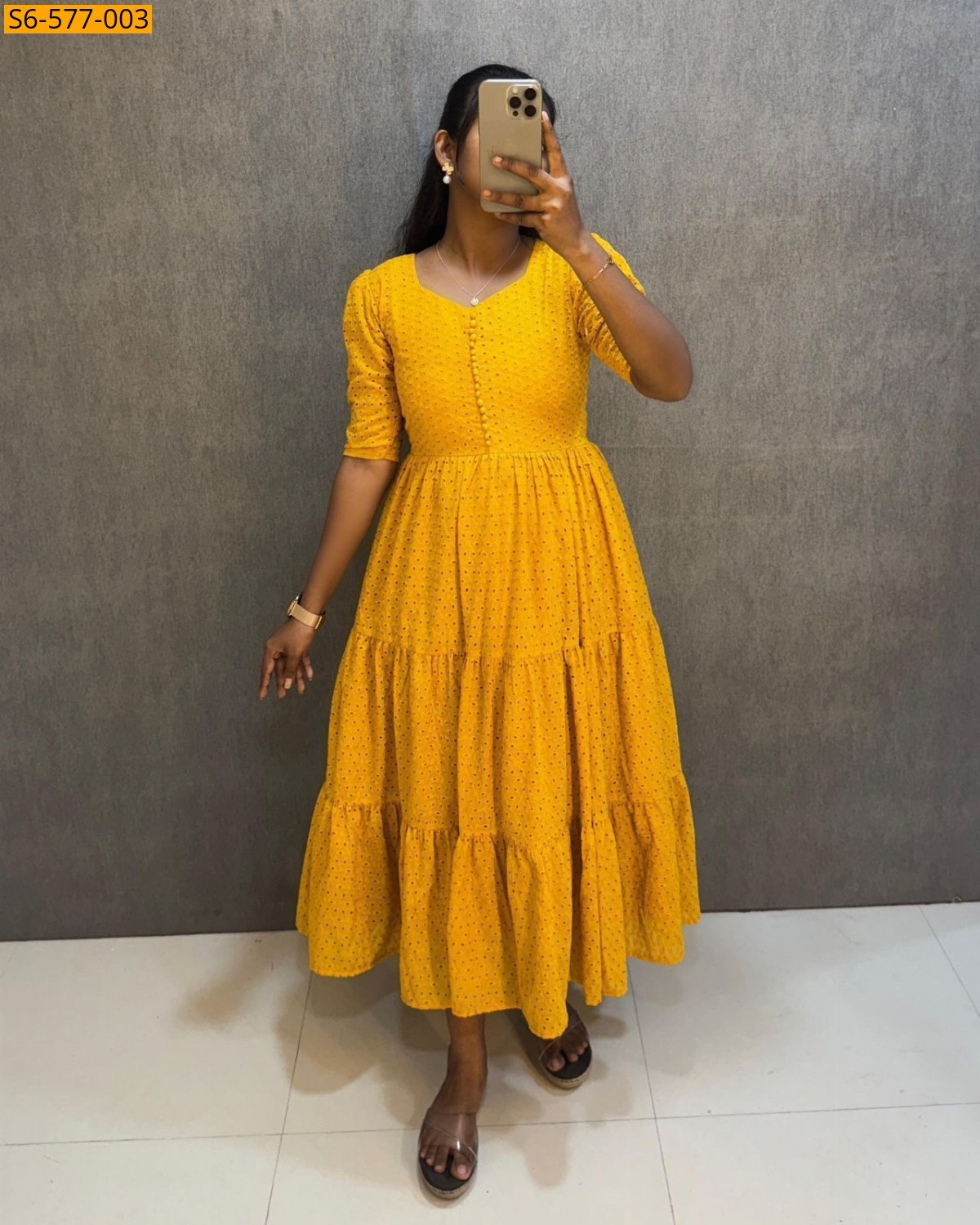 Yellow Shifli Cottan Anarkali Gown