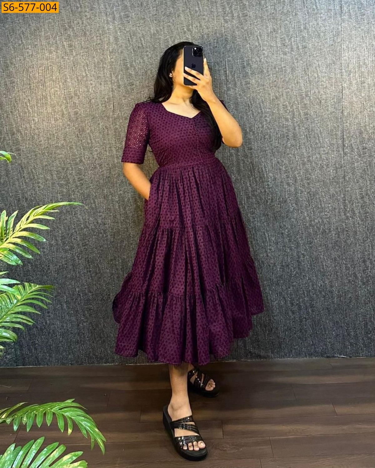 Wine Shifli Cottan Anarkali Gown