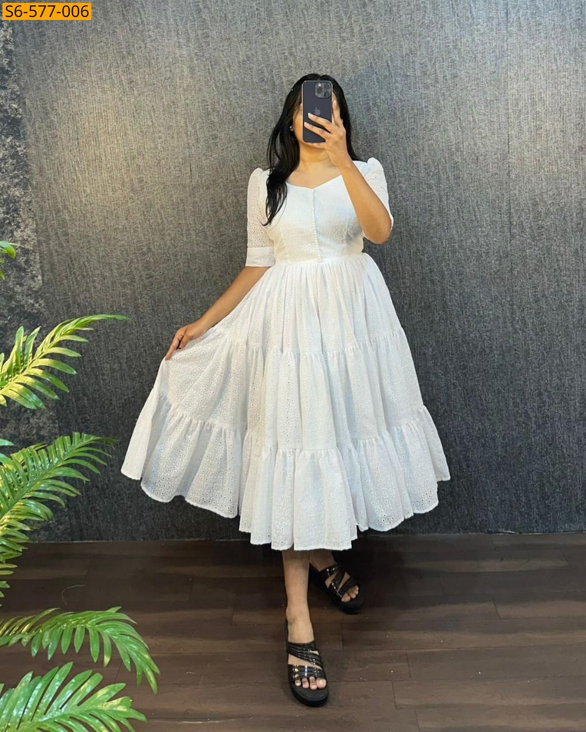 White Shifli Cottan Anarkali Gown