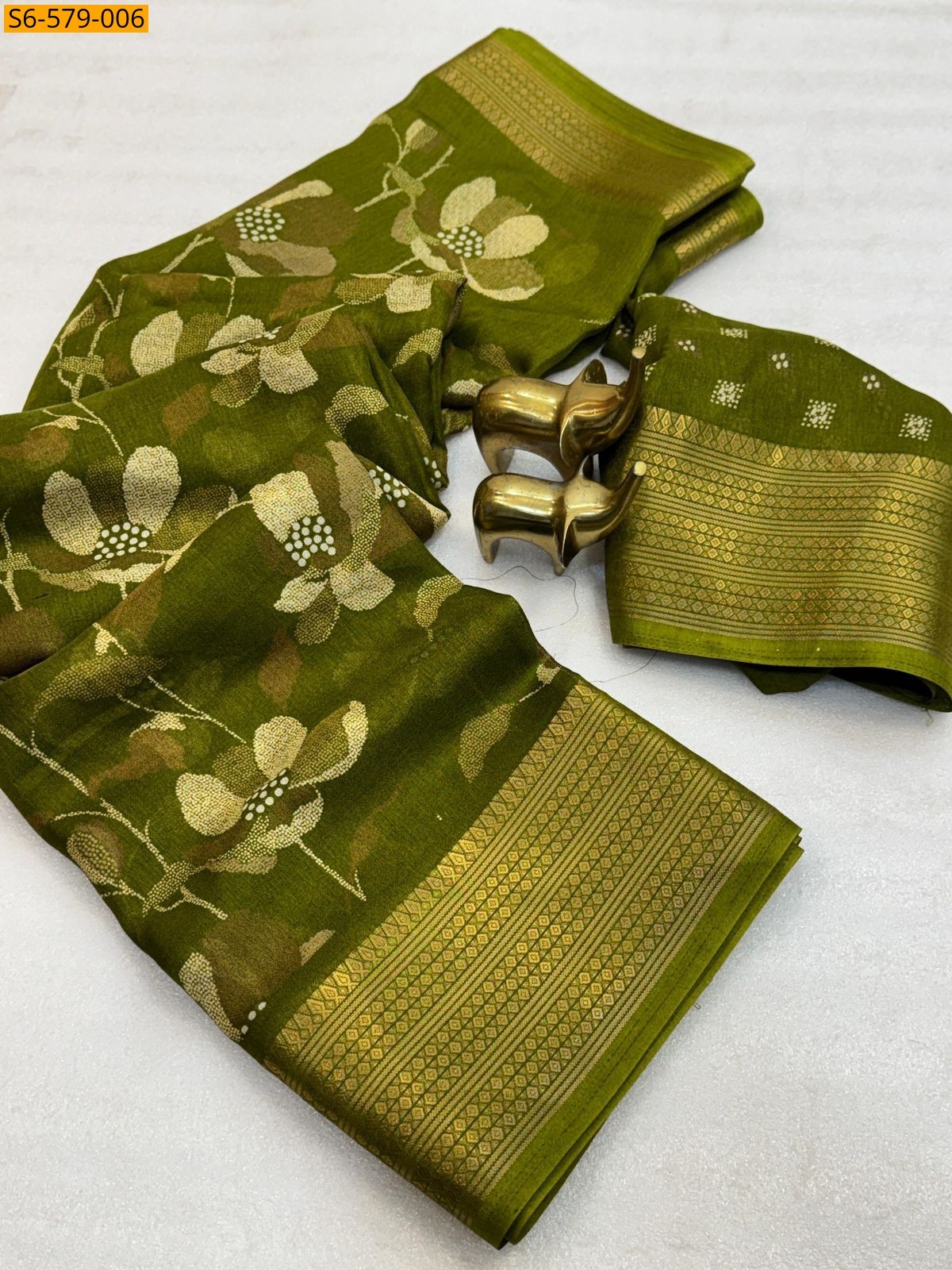 Oliv Green Fancy Marshmellow Saree