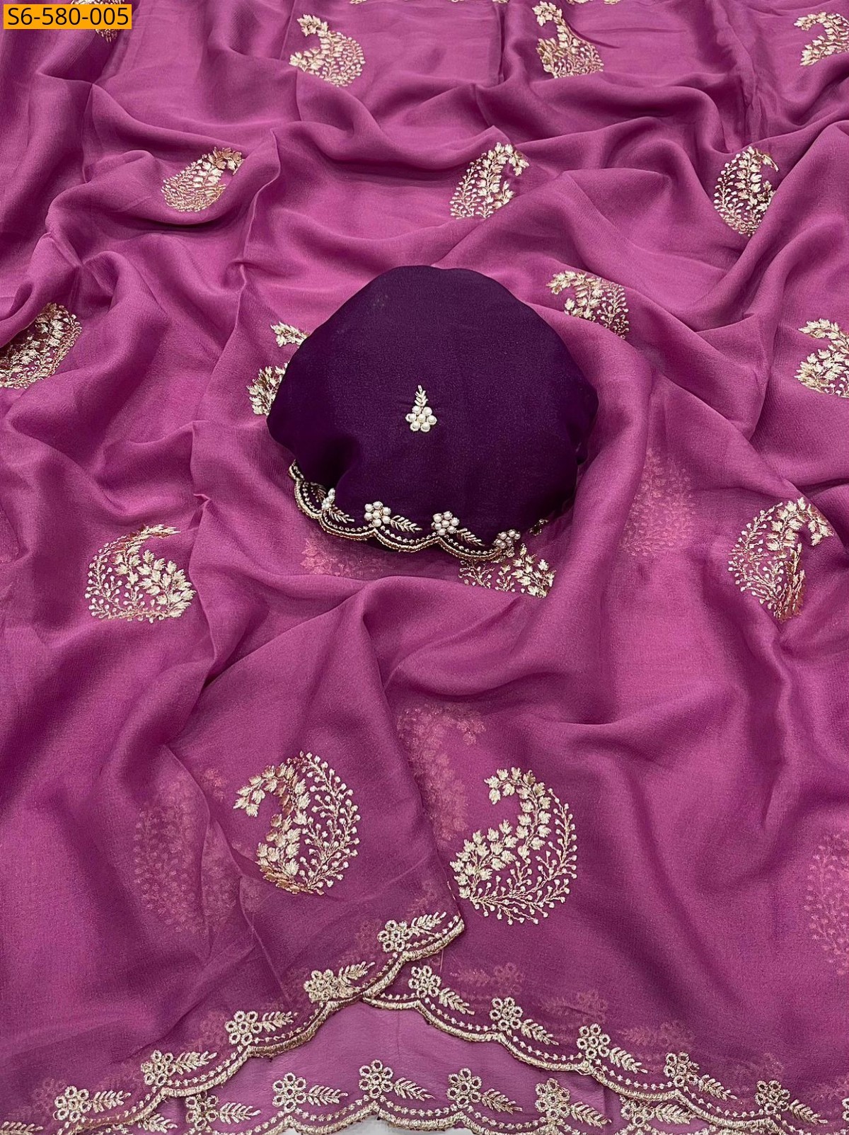 Onion Pink Star Georgette  Saree 