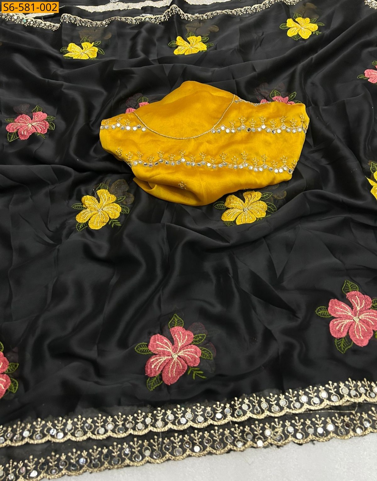 Black Soft rangoli silk embroidery Sarees
