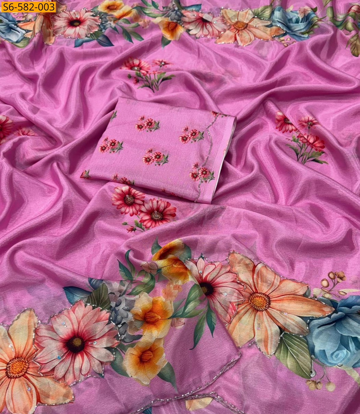 Pink Soft chinon silk Sarees