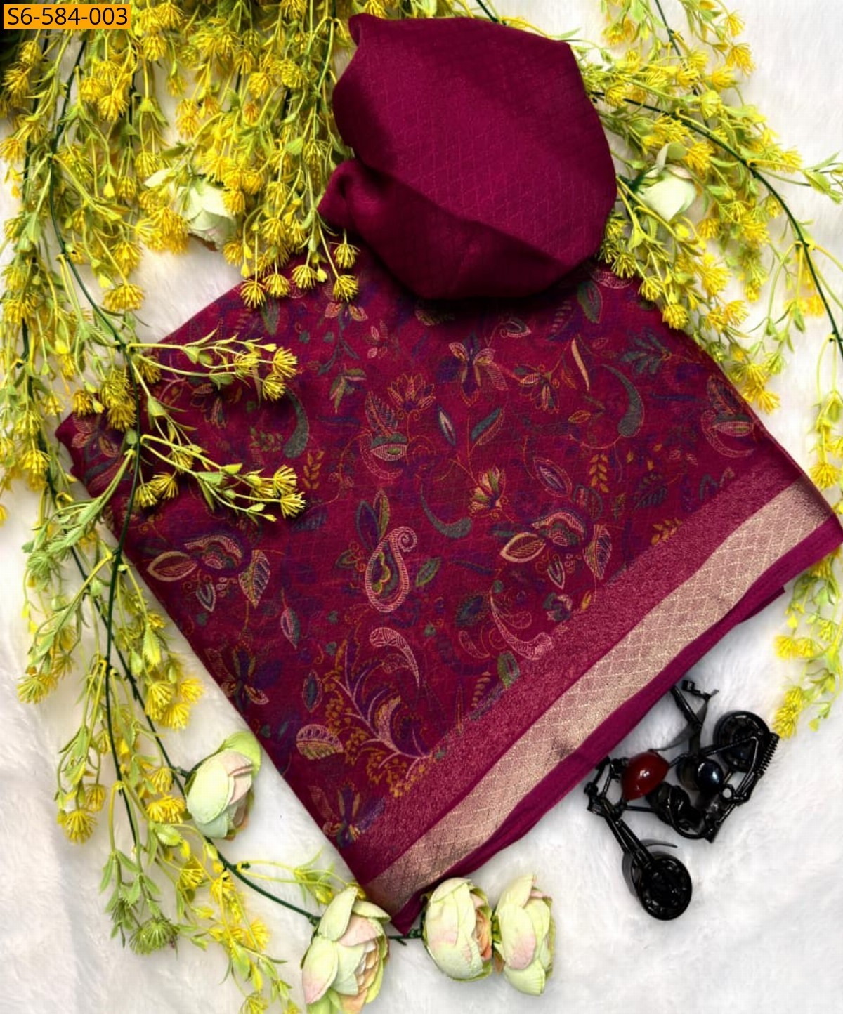 Dark Maroon Organza silk Sarees