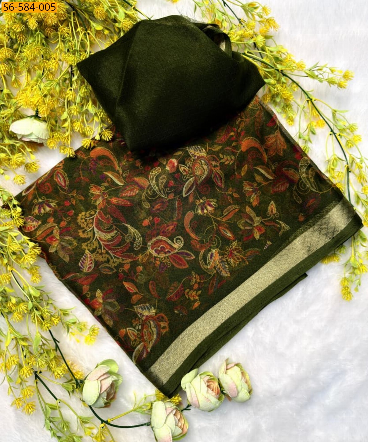 Green Organza silk Sarees