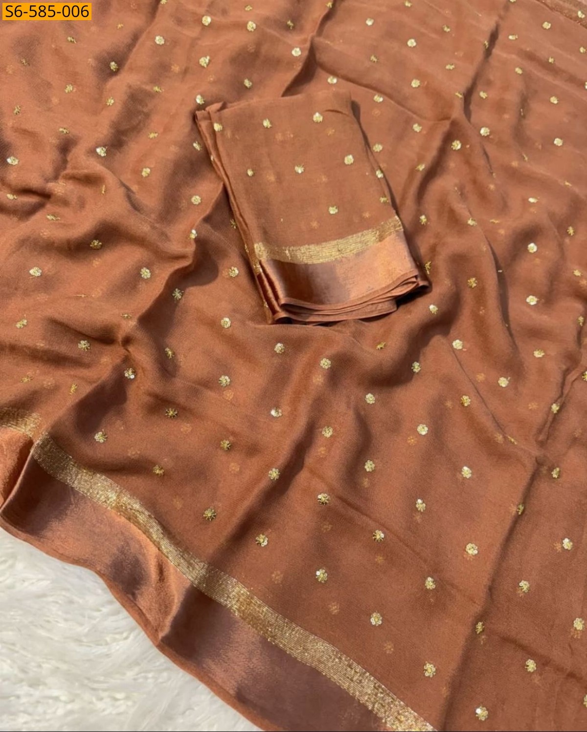 Brown Viscose georgette Sarees