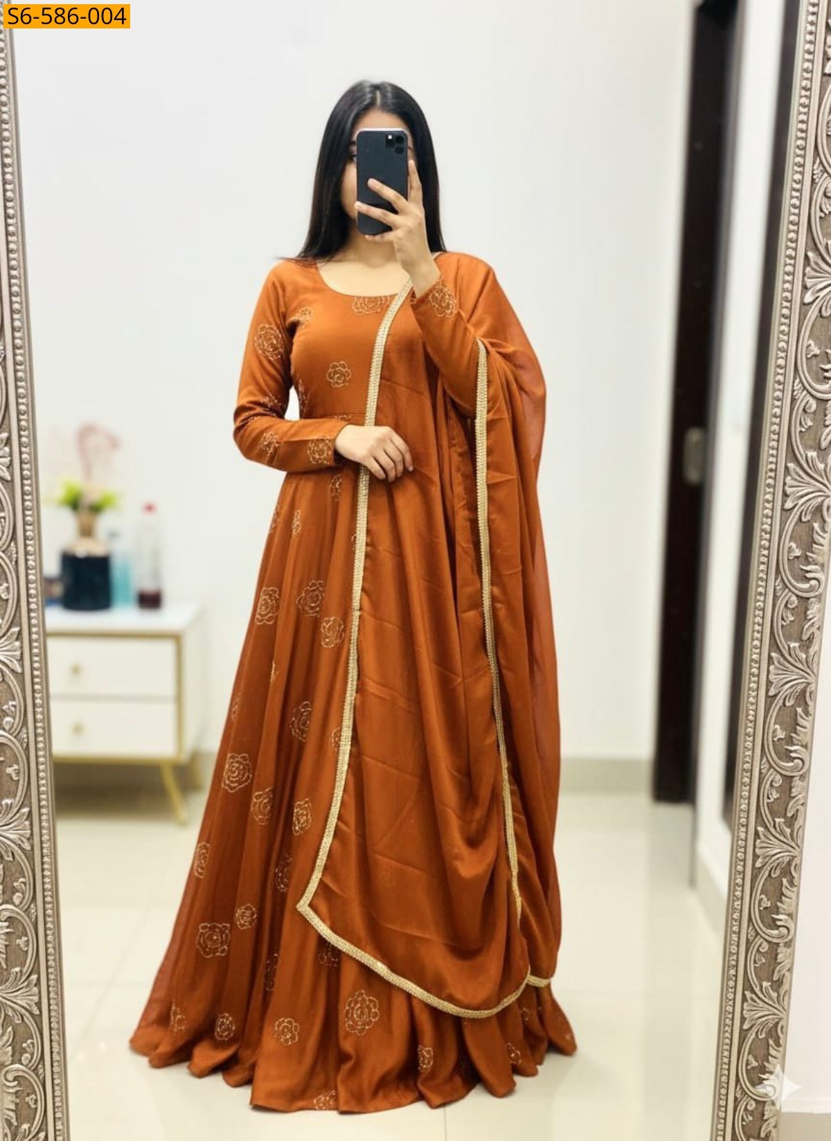 Orange Rangoli silk kurti and dupatta