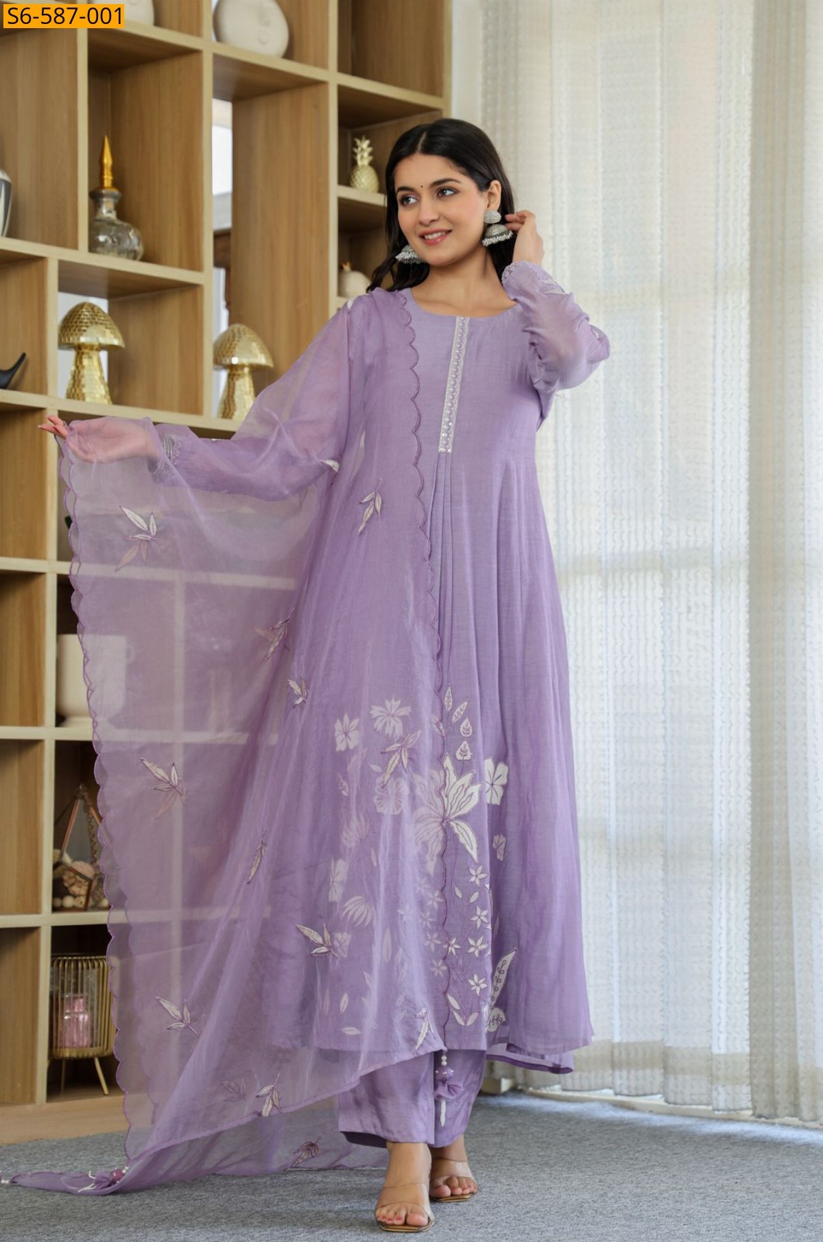 Lavender Chanderi silk kurti pant duppatta suit set