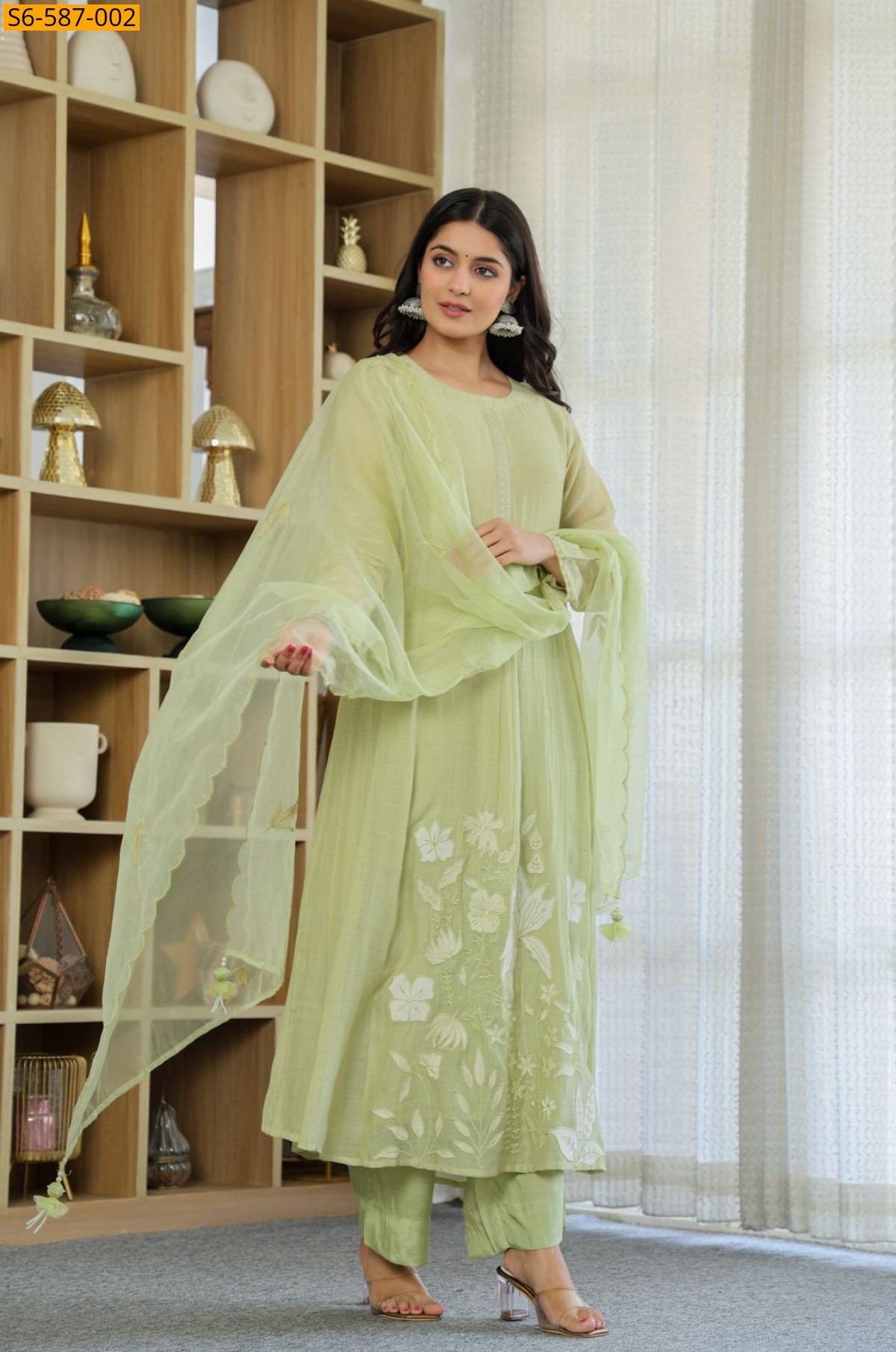 Pista Green Chanderi silk kurti pant duppatta suit set