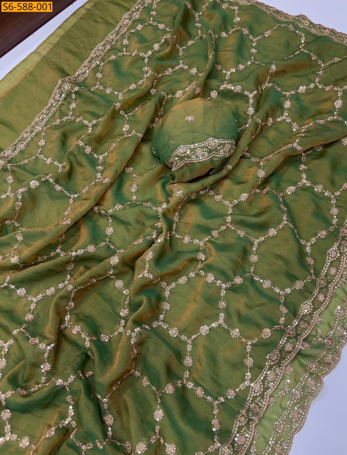 Green Moss Sattin Dual Shade saree