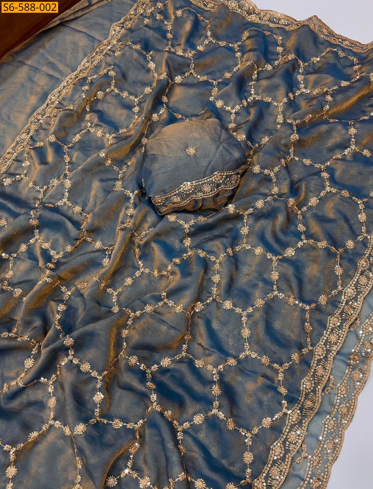 Blue Moss Sattin Dual Shade saree