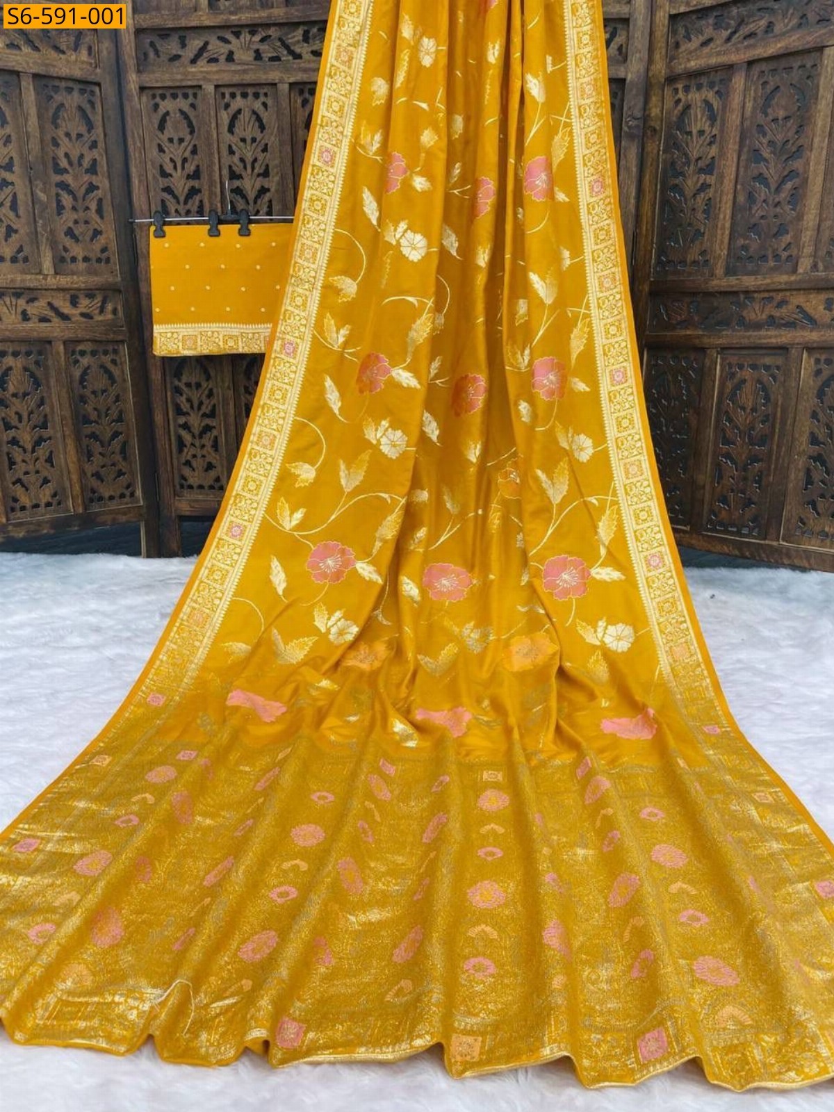 Yellow Pure soft dola silk saree