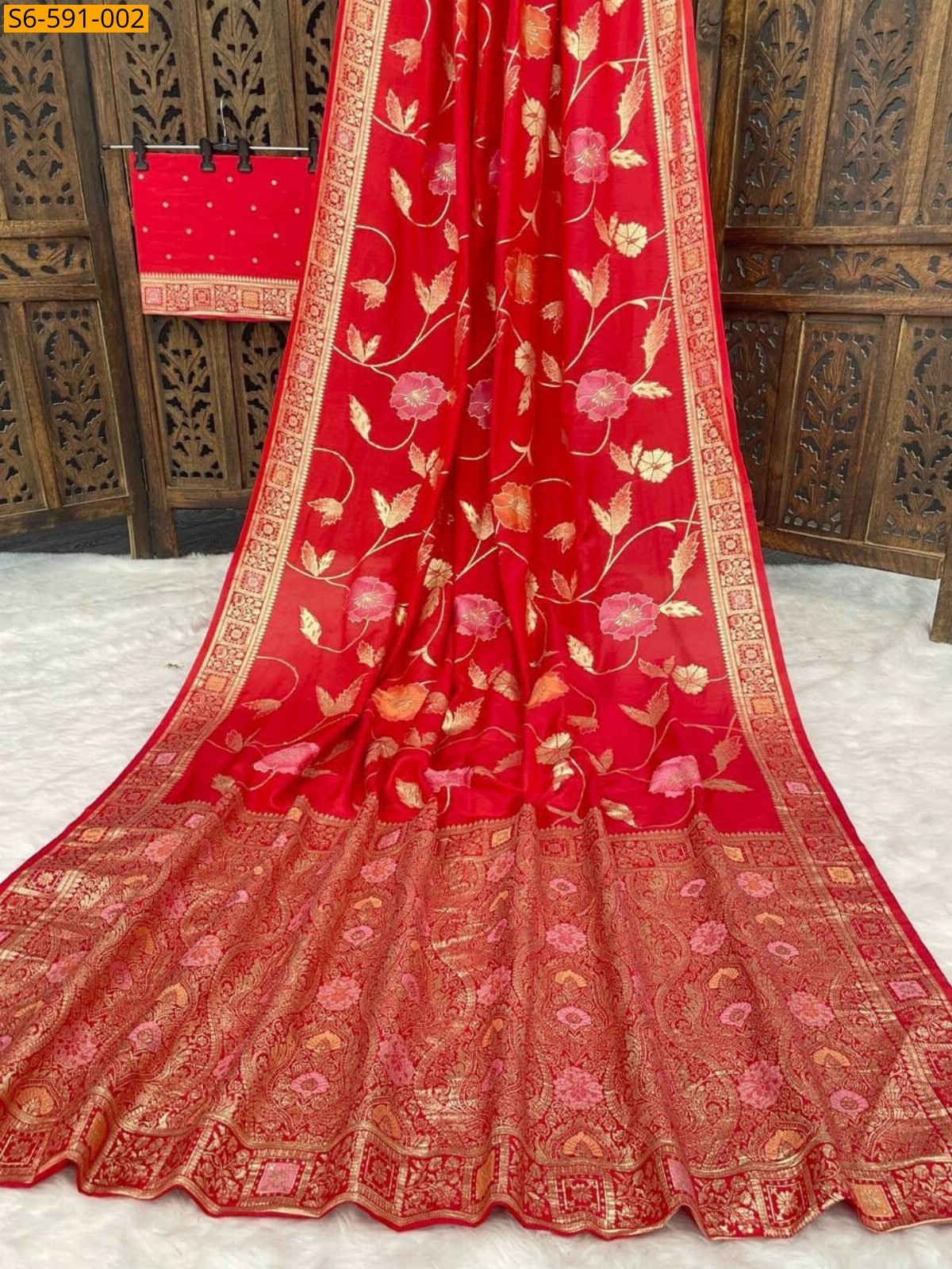 Red Pure soft dola silk saree