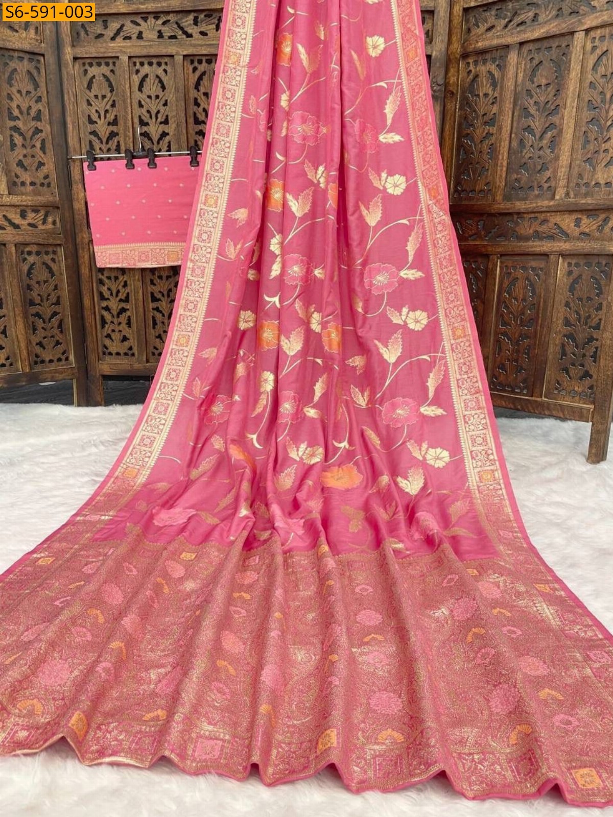 Light Pink Pure soft dola silk saree