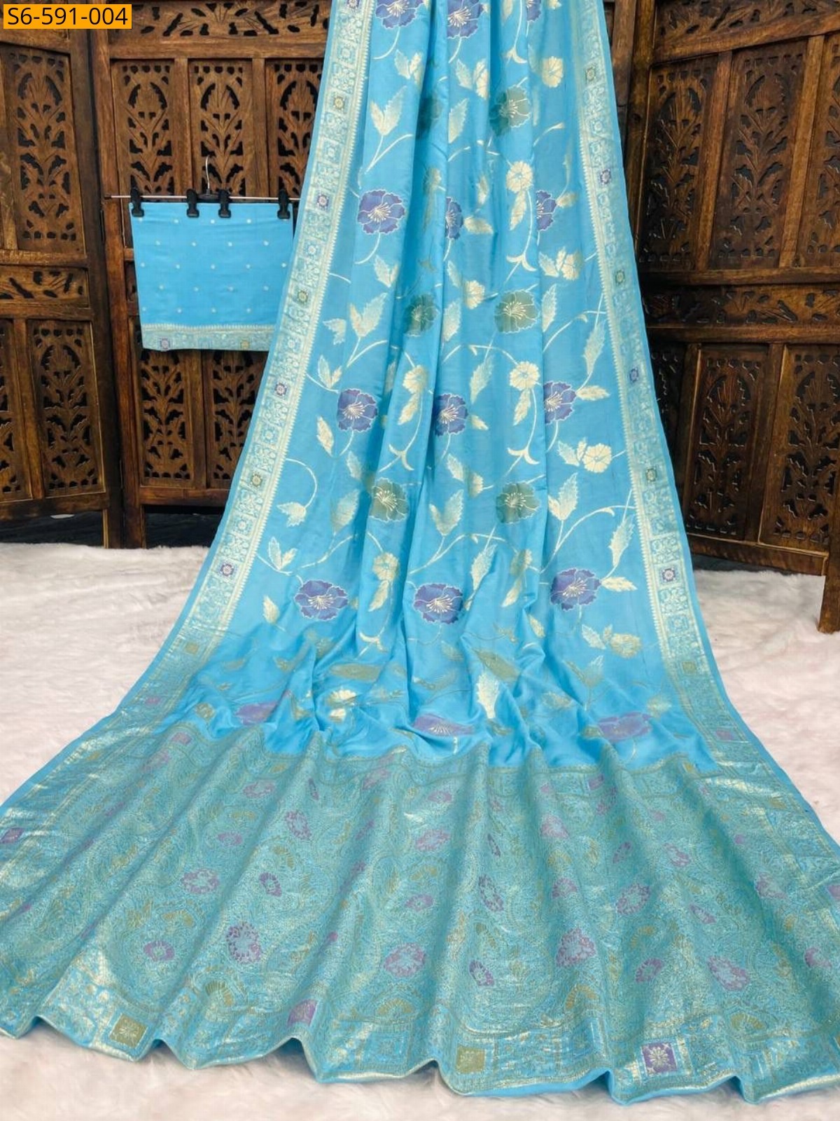 Sky Blue Pure soft dola silk saree