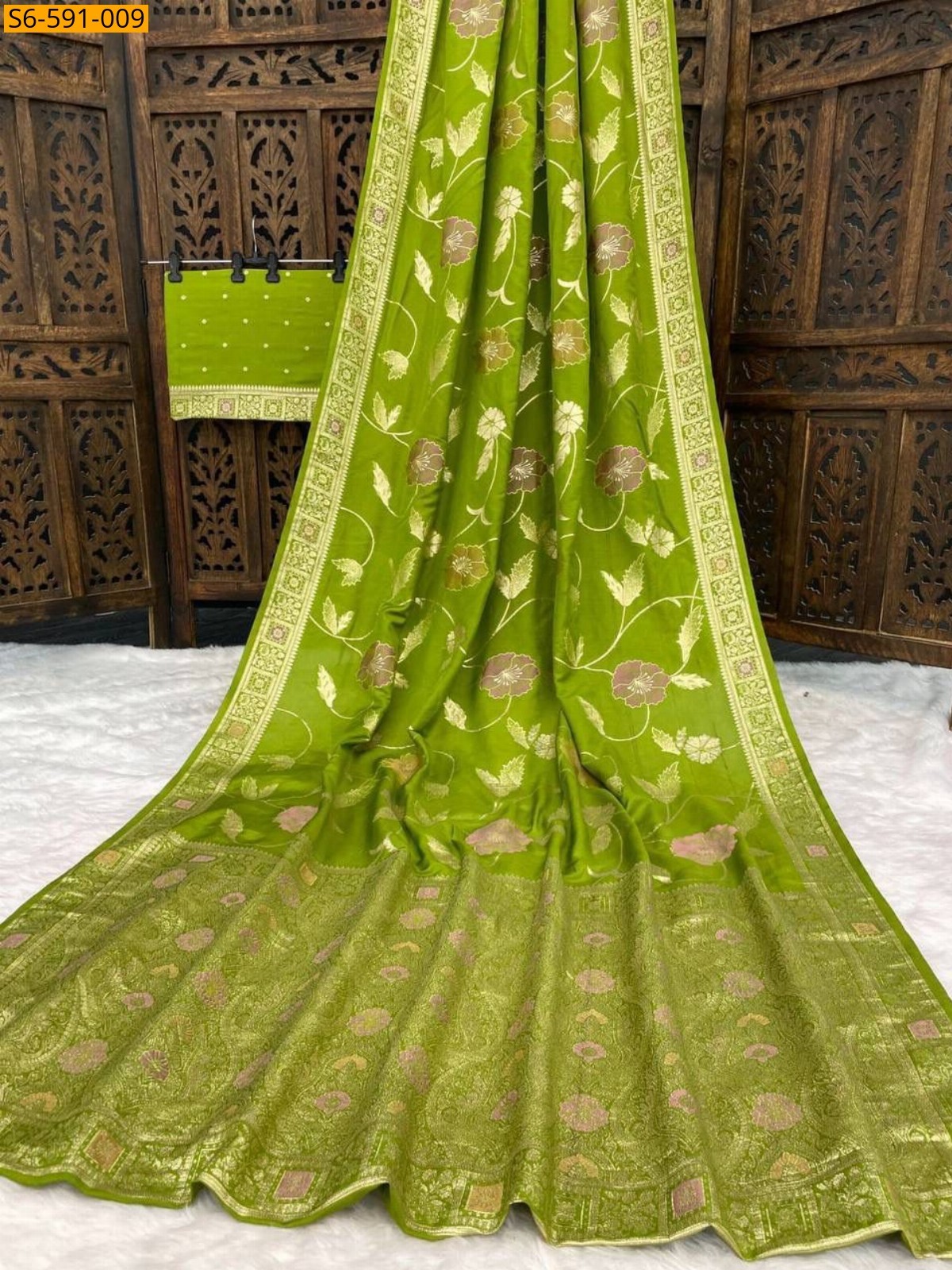 Light Green Pure soft dola silk saree