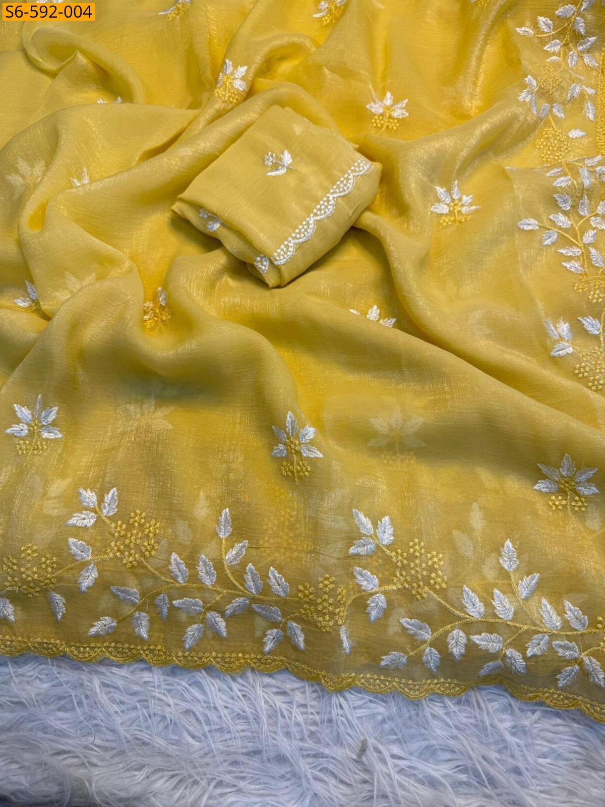 Yellow Partywear Shimmer Georgette saree