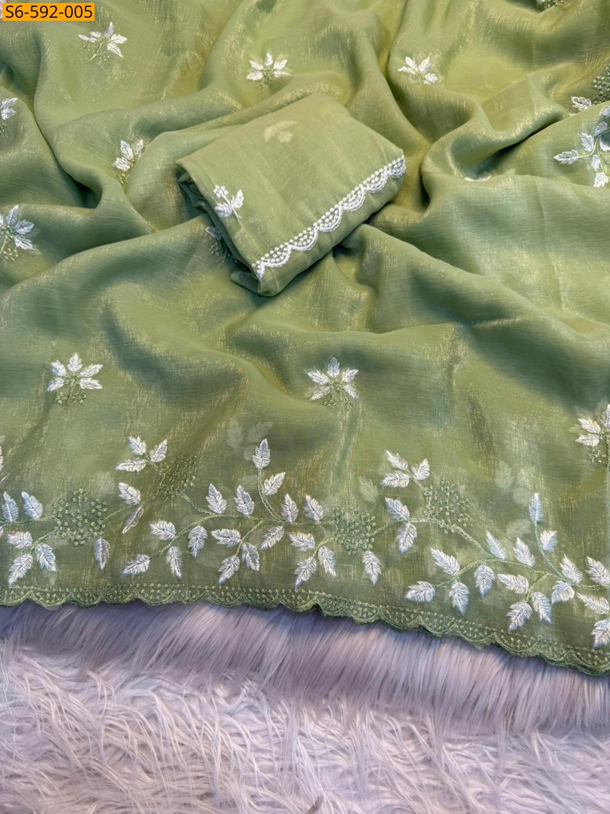 Light Green Partywear Shimmer Georgette saree