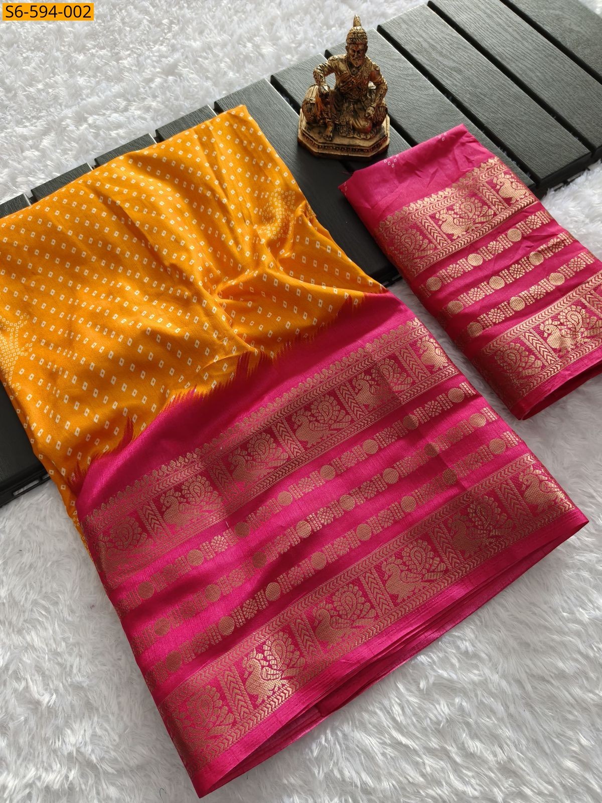 Mango Yellow Heavy matka silk saree 
