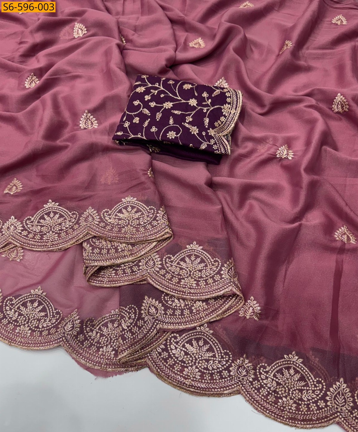 Onion Pink Star Georgette  Saree