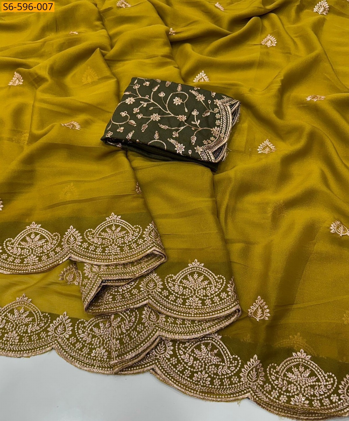 Olive Green Star Georgette  Saree